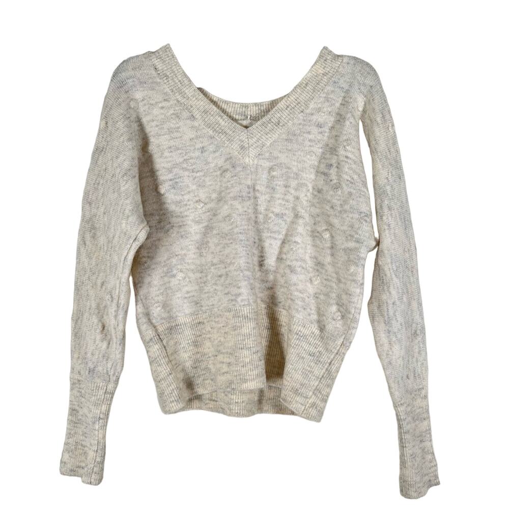 William Rast Womens Pullover Sweater Off White Heathered Long Sleeve V Neck XS